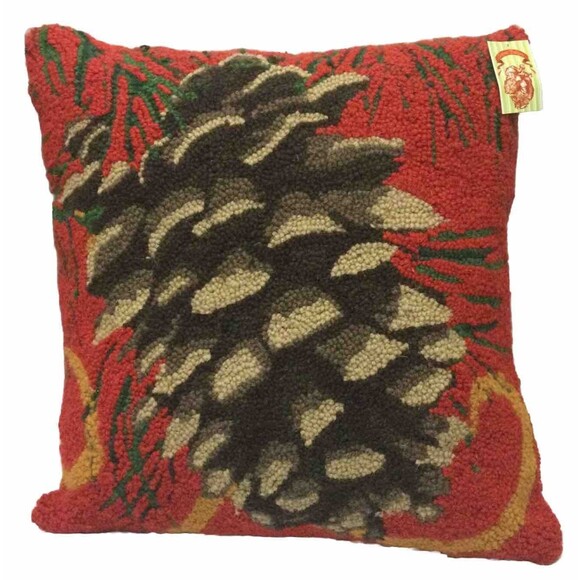 Peking Handicraft Pinecone Wool Throw Pillow Multicolored READ - Picture 1 of 6